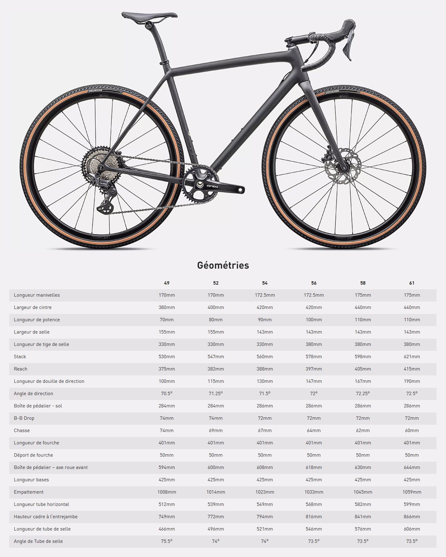 Guide des tailles du vélo CruX Comp année 2025